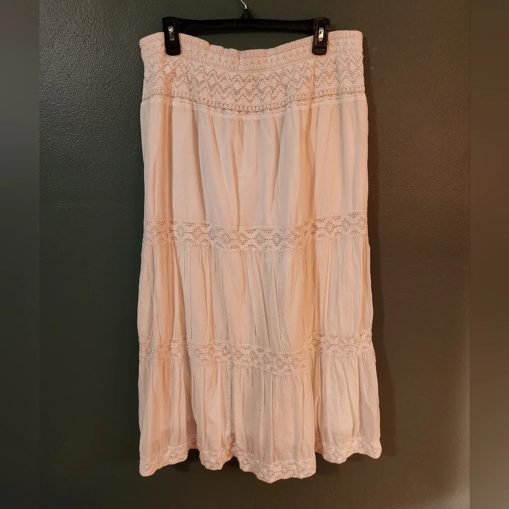 Studio West Apparel White Cotton Tiered Maxi Skirt Size L - Picture 3 of 3